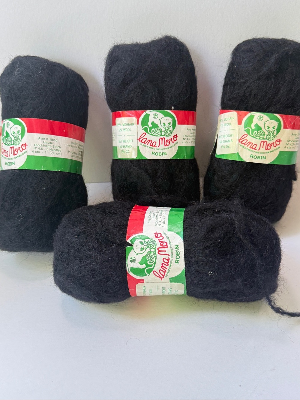 4 skeins Lana Moro Robin 95% wool & 5% mohair yarn vintage NOS wool mohair Black